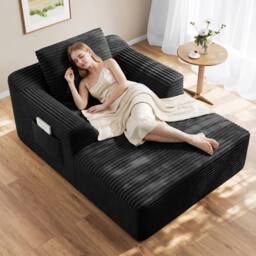 Dprodo Modular High Density Foam Chaise Lounge Sofa in Black - Size: 1 Pack - thumbnail 1