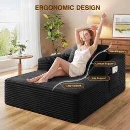 Dprodo Modular High Density Foam Chaise Lounge Sofa in Black - Size: 1 Pack - thumbnail 3