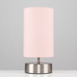 ValueLights Francis Brushed Chrome Dimmable Touch Table Lamps with Fabric Shade in Dusty Pink - thumbnail 2