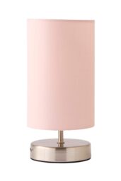 ValueLights Francis Brushed Chrome Dimmable Touch Table Lamps with Fabric Shade in Dusty Pink - thumbnail 6
