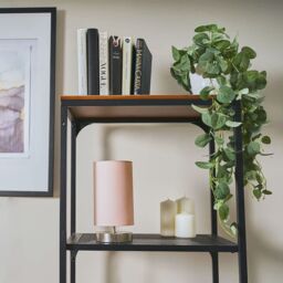 ValueLights Francis Brushed Chrome Dimmable Touch Table Lamps with Fabric Shade in Dusty Pink - thumbnail 3