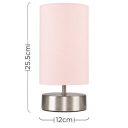 ValueLights Francis Brushed Chrome Dimmable Touch Table Lamps with Fabric Shade in Dusty Pink - thumbnail 7