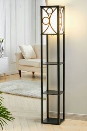 Living and Home Modern Wooden Shelf Floor Lamp - thumbnail 3