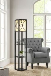 Living and Home Modern Wooden Shelf Floor Lamp - thumbnail 1
