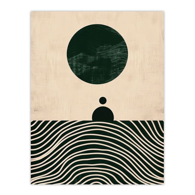 "Artery8 Wall Art Print Tranquil Green Sea Abstract Calm Bauhaus Design Poster in Beige - Size: W18"" x H24""" - image 1