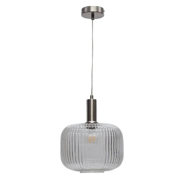 First Choice Lighting Batley Large - Clear Ribbed Glass Satin Nickel Deco Pendant Fitting - image 1
