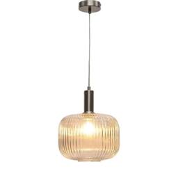 First Choice Lighting Batley Large - Clear Ribbed Glass Satin Nickel Deco Pendant Fitting - thumbnail 2