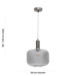 First Choice Lighting Batley Large - Clear Ribbed Glass Satin Nickel Deco Pendant Fitting - thumbnail 5