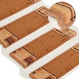 Berkfield Home Stair Mats Self-adhesive 5 pcs 65x21x4 cm Beige - Size: Medium - thumbnail 1