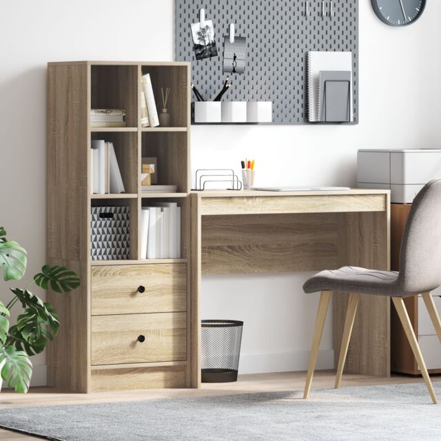 Berkfield Home Desk with Storage Sonoma Oak Engineered Wood in Beige - image 1