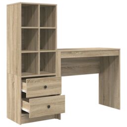 Berkfield Home Desk with Storage Sonoma Oak Engineered Wood in Beige - thumbnail 6