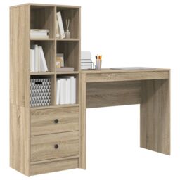 Berkfield Home Desk with Storage Sonoma Oak Engineered Wood in Beige - thumbnail 3