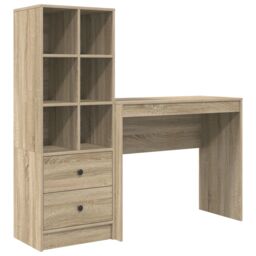 Berkfield Home Desk with Storage Sonoma Oak Engineered Wood in Beige - thumbnail 2