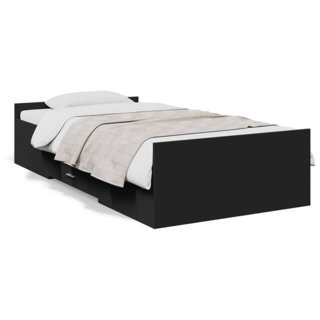 Berkfield Home Bed Frame with Drawers without Mattress Black 75x190 cm Small Single - image 1