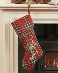 Dibor Set of 4 Mistletoe Highland Tartan Xmas Gift Christmas Stocking in Red - Size: 4 Pack - thumbnail 2
