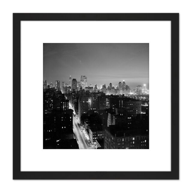 Artery8 Gottscho New York Madison Avenue Night 1937 Photo 8X8 Inch Square Wooden Framed Wall Art Print Picture with Mount in Black - image 1