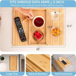 NESTLUNE Arm Rest Organiser Tray Bamboo Chair Settee Couch Sofa natural - thumbnail 2