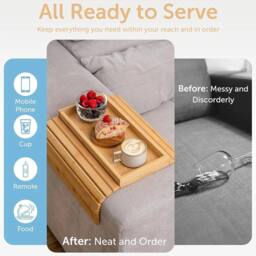 NESTLUNE Arm Rest Organiser Tray Bamboo Chair Settee Couch Sofa natural - thumbnail 3