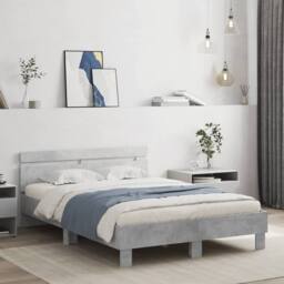 Berkfield Home Bed Frame with LED without Mattress Concrete Grey 120x200 cm - Size: Small Double - thumbnail 2