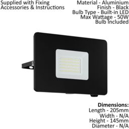 Loops IP65 Outdoor Wall Flood Light Black Adjustable 50W Built in LED Porch Lamp - thumbnail 2
