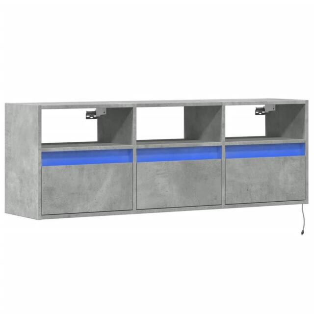 Berkfield Home TV Wall Cabinet with LED Lights Concrete Grey 130x31x45 cm - Size: 130 x 31 x 45 cm - image 1