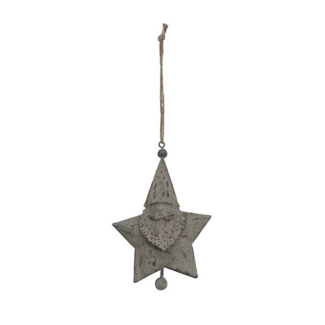 Lemon Pavilion Furniture and Decor Rustic Hanging Santa Star Bauble - Metal - L2 x W9 x H14 cm - White - image 1