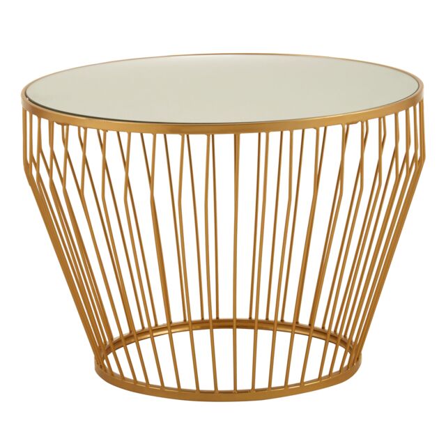 Orsina Gold Finish Tapered Design Side Table, Bedside Table With Round Mirrored Top, Accent Table, Ideal For Lounge - image 1