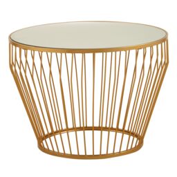 Orsina Gold Finish Tapered Design Side Table, Bedside Table With Round Mirrored Top, Accent Table, Ideal For Lounge - thumbnail 1