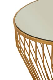 Orsina Gold Finish Tapered Design Side Table, Bedside Table With Round Mirrored Top, Accent Table, Ideal For Lounge - thumbnail 4
