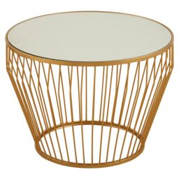 Orsina Gold Finish Tapered Design Side Table, Bedside Table With Round Mirrored Top, Accent Table, Ideal For Lounge - thumbnail 2