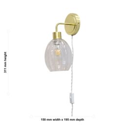 First Choice Lighting Toby - Satin Brass Plug in Wall Light with Birch Fluted Glass Shade in Gold - thumbnail 5
