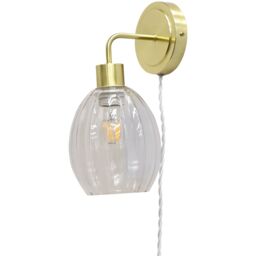 First Choice Lighting Toby - Satin Brass Plug in Wall Light with Birch Fluted Glass Shade in Gold - thumbnail 2