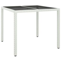 Berkfield Home Garden Table 90x90x75 cm Tempered Glass & Poly Rattan White - Size: 90 x 90 x 75 cm - thumbnail 2