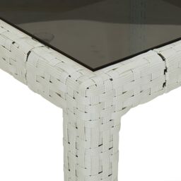 Berkfield Home Garden Table 90x90x75 cm Tempered Glass & Poly Rattan White - Size: 90 x 90 x 75 cm - thumbnail 5