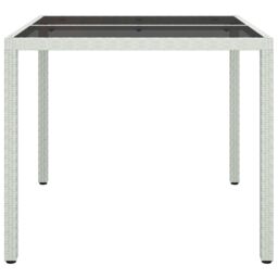Berkfield Home Garden Table 90x90x75 cm Tempered Glass & Poly Rattan White - Size: 90 x 90 x 75 cm - thumbnail 4