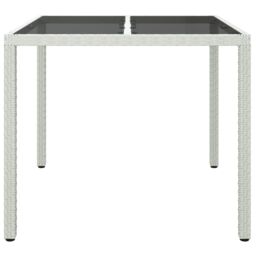 Berkfield Home Garden Table 90x90x75 cm Tempered Glass & Poly Rattan White - Size: 90 x 90 x 75 cm - thumbnail 3