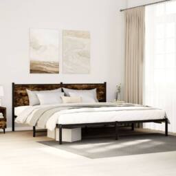 Berkfield Home Metal Bed Frame without Mattress Smoked Oak 193x203 cm in Brown - thumbnail 2
