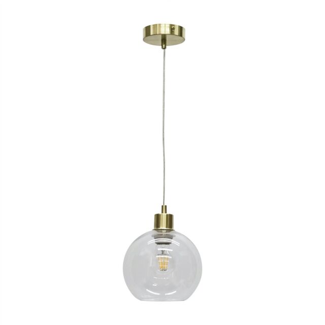 First Choice Lighting Barnum - Clear Glass Globe with Satin Brass Pendant Fitting - image 1