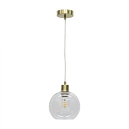 First Choice Lighting Barnum - Clear Glass Globe with Satin Brass Pendant Fitting