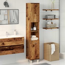 Berkfield Home Bathroom Cabinet Old Wood 30x30x179 cm Engineered Wood in Brown - Size: 30 x 30 x 179 cm - thumbnail 3