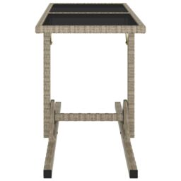 Berkfield Home Garden Table Beige 110x53x72 cm Glass & Poly Rattan - Size: 110 x 53 x 72 cm - thumbnail 3