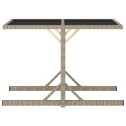 Berkfield Home Garden Table Beige 110x53x72 cm Glass & Poly Rattan - Size: 110 x 53 x 72 cm - thumbnail 2