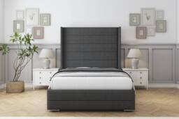 "Sloomy Sterling Dumfries Frame-Mattress - 50"" Upholstered Wingback Headboard in Dark Grey - Size: Double" - thumbnail 1