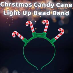 VFM e-Store Christmas Candy Cane Light Up Head Band 21cm x 23cm Green X 1 - Size: 21 cm x 23 cm - thumbnail 3