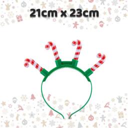 VFM e-Store Christmas Candy Cane Light Up Head Band 21cm x 23cm Green X 1 - Size: 21 cm x 23 cm - thumbnail 2