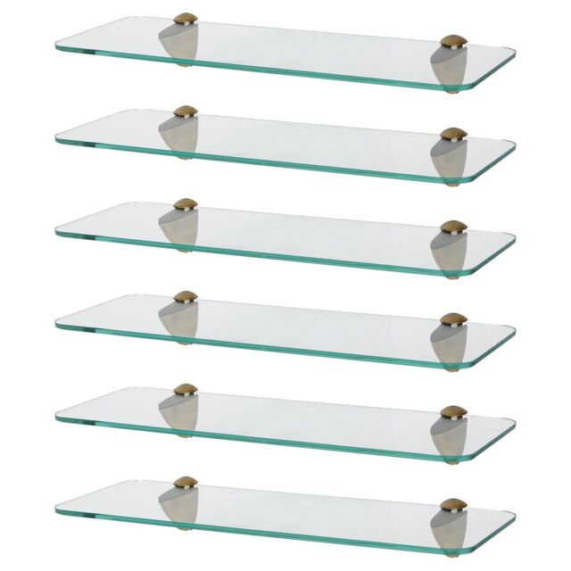 Harbour Housewares 6x Rounded Floating Glass Shelves - 40cm Bathroom Storage Display Unit in Gold - image 1
