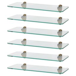 Harbour Housewares 6x Rounded Floating Glass Shelves - 40cm Bathroom Storage Display Unit in Gold