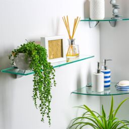 Harbour Housewares 6x Rounded Floating Glass Shelves - 40cm Bathroom Storage Display Unit in Gold - thumbnail 5