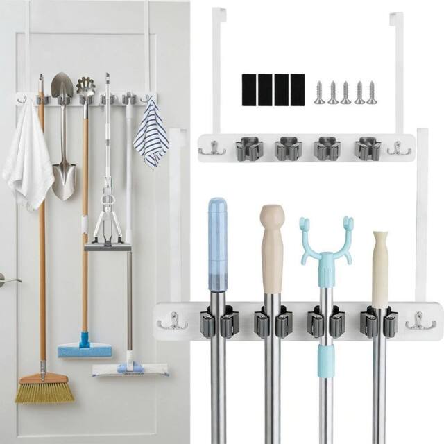 PAWNORA Over The Door Broom Mop Holder in White - image 1