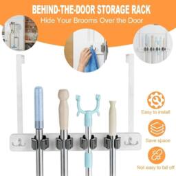 PAWNORA Over The Door Broom Mop Holder in White - thumbnail 4